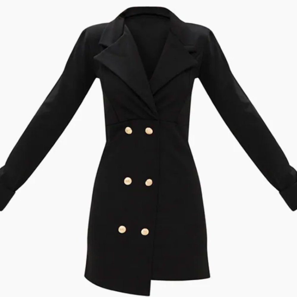 PLT BLACK GOLD BUTTON DETAIL BLAZER DRESS